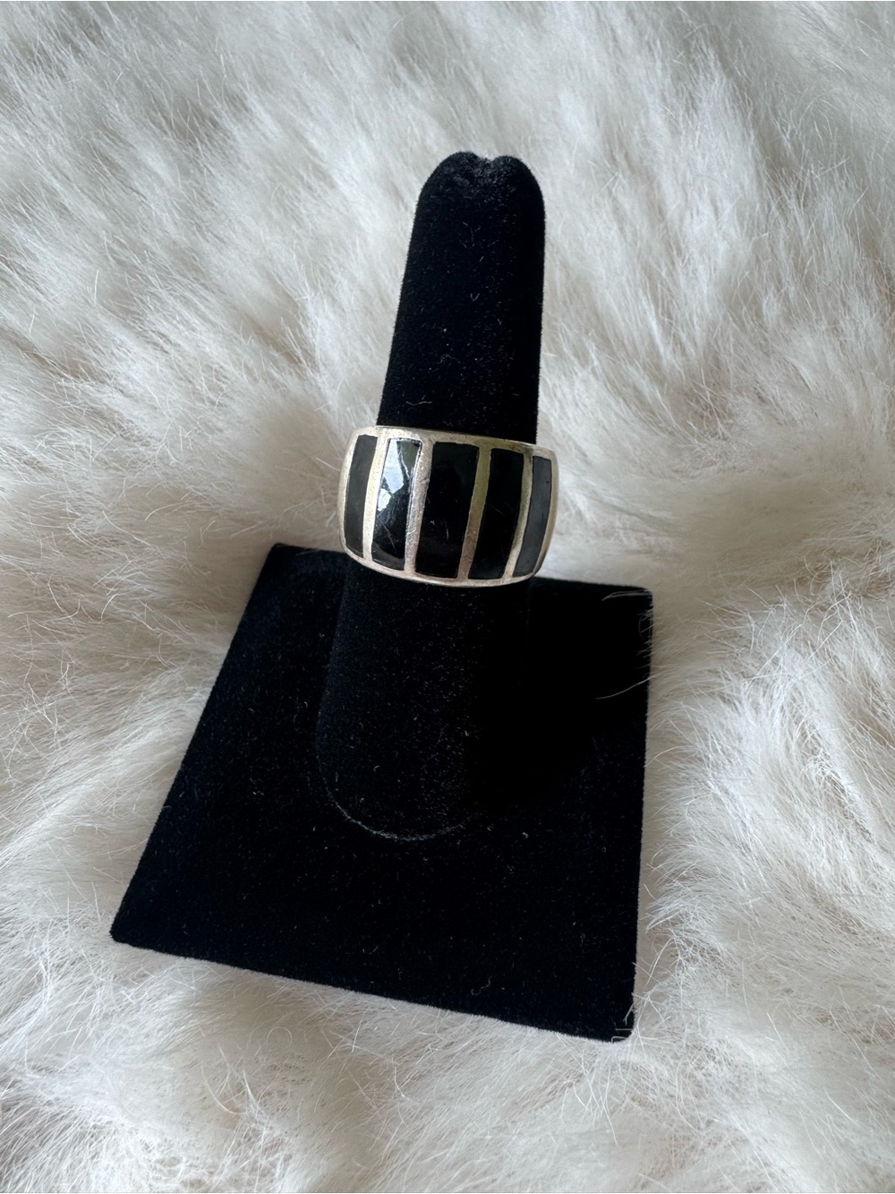 Sterling Silver Black Inlay Wide Band Ring